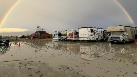 Vehicles parked on the Burning Man festival site in Nevada state