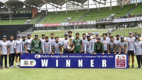 Bangladesh with the T20 series trophy