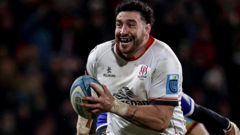 Jeff Toomaga Allen runs in a try for Ulster