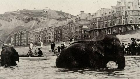 Llun 'Mixed Bathing in Aberystwyth' gan Arthur Lewis