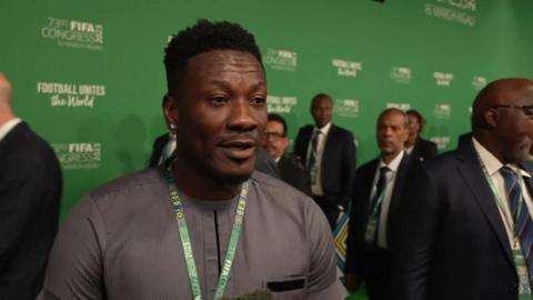 Asamoah Gyan speaks to journalists at Fifa Congress