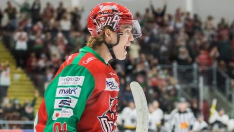 Josh Waller celebrates his first goal as a Devil