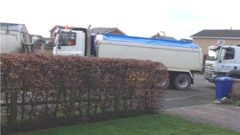 Construction traffic in Llay, near Wrexham