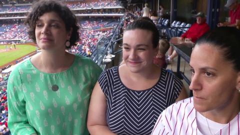 Three women at Philadelphia baseball game