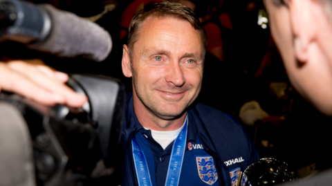 Paul Simpson is interviewed after leading England to victory at the Under-20 World Cup