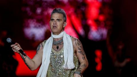 Robbie Williams performing at an earlier show in Madrid, Spain in July 2023