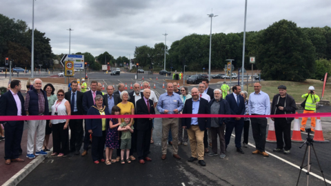 Councillor Mike Rigby And Councillor Bill Revans From Somerset County Council Prepare To Reopen The Creech Castle Junction In Taunton.