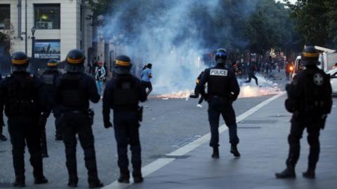 Riot police during unrest in Marseille, France