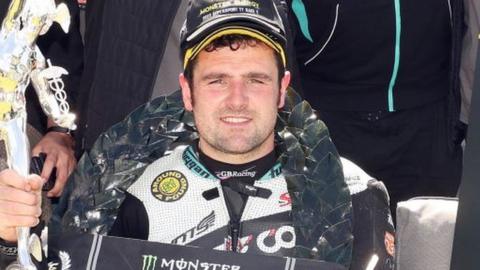 Michael Dunlop pictured after one of his two Supersport wins at the 2022 Isle of Man TT