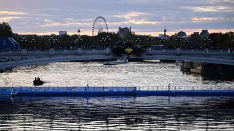 An overview of the River Seine after the swimming leg of the triathlon test events for Paris 2024 were cancelled.