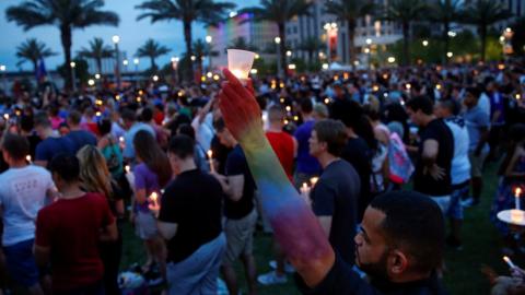 A vigil in memory of victims of the mass shooting at the Pulse gay night club in Orlando, Florida