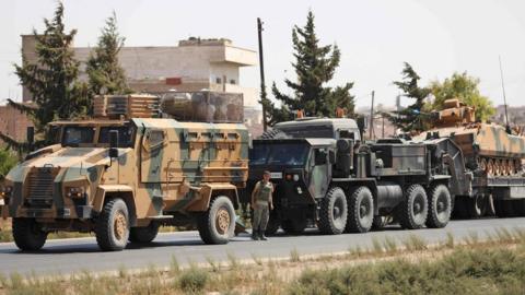 File photo showing Turkish military vehicles in a convoy near the Syrian town of Saraqeb, in Idlib province (29 August 2018)