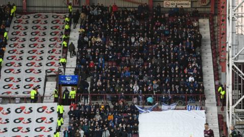 Away fans will be confined to one section of the Roseburn Stand at Tynecastle