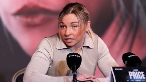 Lauren Price at the Jessica McCaskill v Lauren Price fight press conference in Cardiff