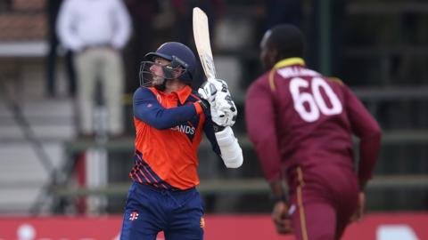 The Netherlands' Wesley Barresi hits out against West Indies