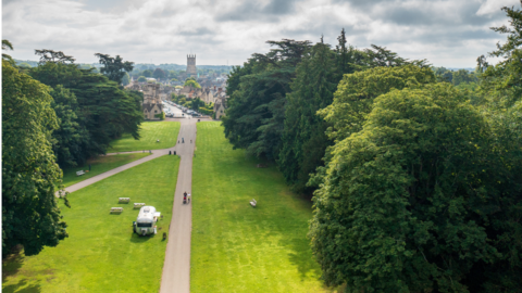 Drone image of Broad Avenue at Cirencester Park