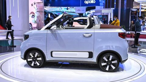 The Wuling Hong Guang Mini EV during the 19th Shanghai International Automobile Industry Exhibition in Shanghai on April 20, 2021.