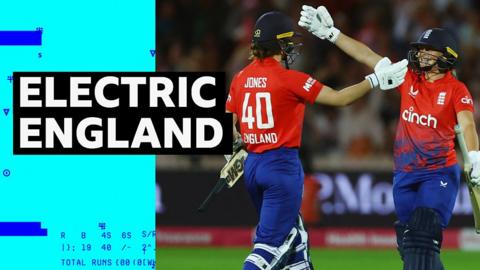 Amy Jones and Danielle Gibson celebrate England's win over Australia at Lord's