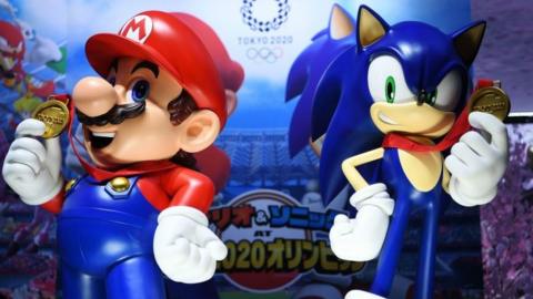 Mario and Sonic sculptures