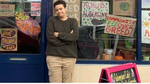 Selena Caemawr outside Aubergine Cafe