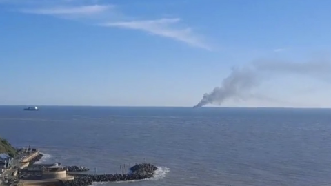 Boat fire seen from the Isle of Wight