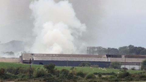 The blaze that has broken out at a recycling plant on the Downpatrick Road in Killough, County Down
