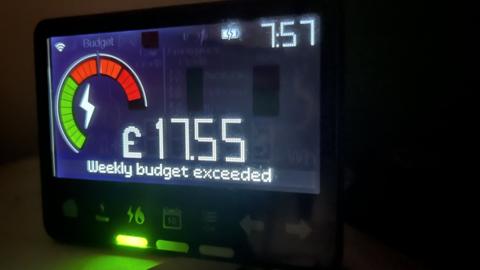 Energy metre that says "weekly budget exceeded"