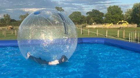 A zorb ball on the swimming pool before it was taken