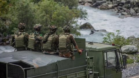 Indian soldiers on their way to Leh, Ladakh