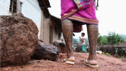 A Baiga woman with her tattoos