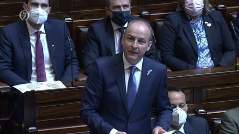 Taoiseach Micheál Martin addresses the Dáil after a speech by Ukrainian President Volodymyr Zelensky