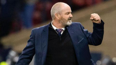 Scotland manager Steve Clarke celebrates Saturday's win at Hampden