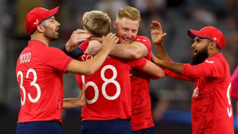 England celebrate Sam Curran wicket