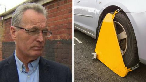 Gerry Kelly and a car clamp