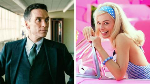 Film stills from Oppenheimer and Barbie