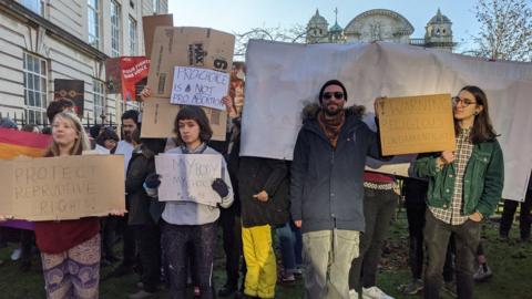 Counter-protestors at abortion protest outside Cardiff University