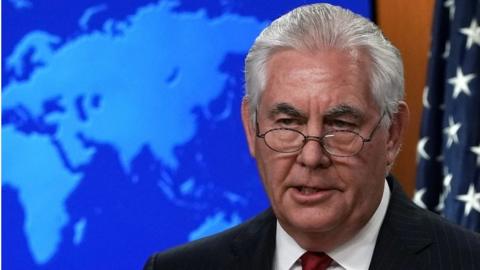 Outgoing U.S. Secretary of State Rex Tillerson makes a statement on his departure from the State Department March 13, 2018 at the State Department in Washington, DC