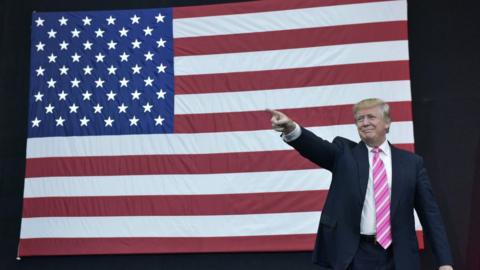 This file photo taken on 2 October 2016 shows Republican presidential nominee Donald Trump arriving for a rally at Spooky Nook Sports center in Manheim, Pennsylvania