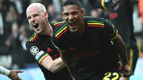 Sebastien Haller celebrates scoring for Ajax