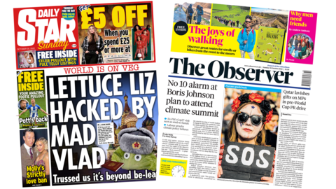 The front page of the Daily Star and the Observer