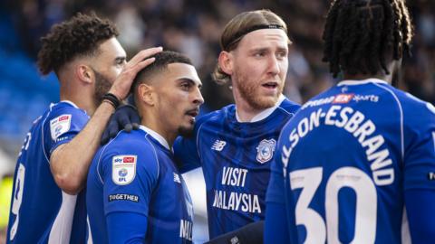 Cardiff celebrate their second goal