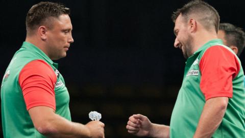 Gerwyn Price and Jonny Clayton celebrate