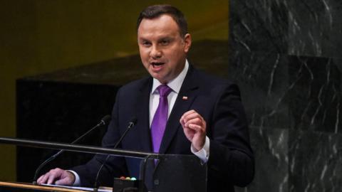 Andrzej Duda speaking at UN General Assembly