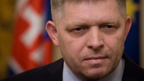 Slovak Prime Minister Robert Fico looks on during a press conference in Bratislava on March 14, 2018