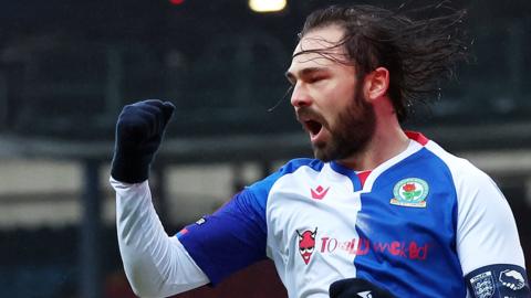 Bradley Dack punches the air in delight after scoring for Blackburn Rovers