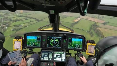 The view from the cockpit of the Dorset and Somerset Air Ambulance