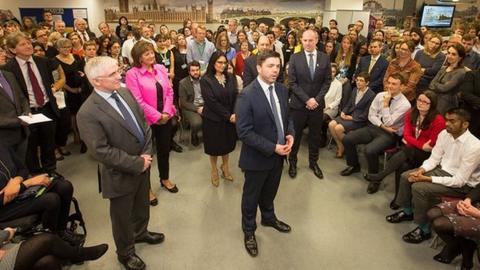 Work and Pensions Secretary Stephen Crabb talks to staff