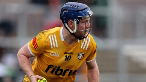 Keelan Molloy in action for Antrim against Laois earlier this year