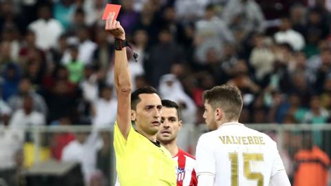 Federico Valverde is shown the red card