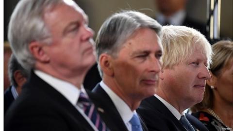 David Davis, Philip Hammond and Boris Johnson at the prime minister's Florence speech last month